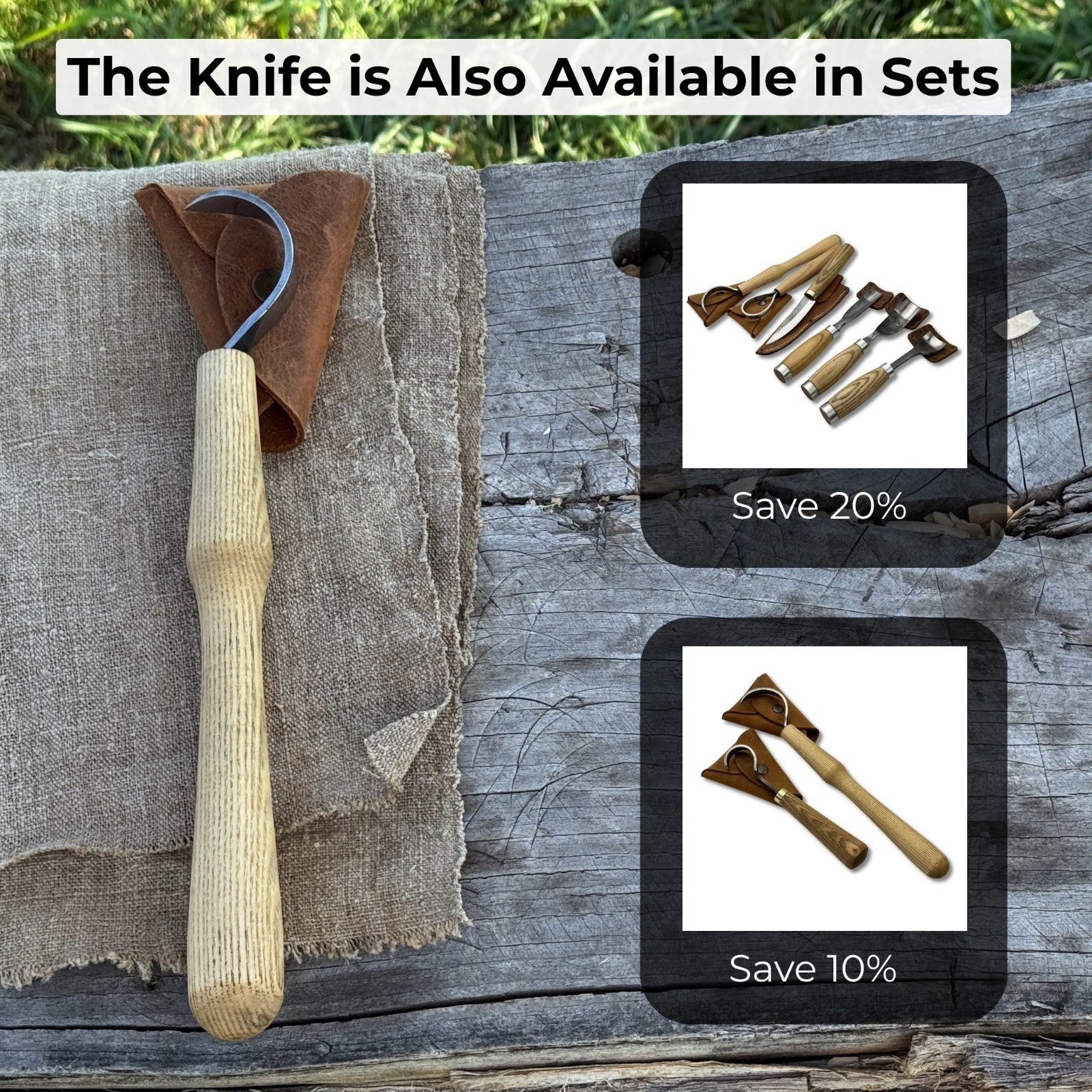 Long Hook Carving Knife 2.36'' Blade For Bowls Spoons Carbon Steel Ash Handle