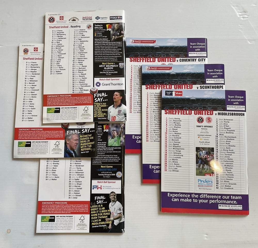 Sheffield United Crystal Palace Coventry Reading Watford 2010 Programmes Bundle