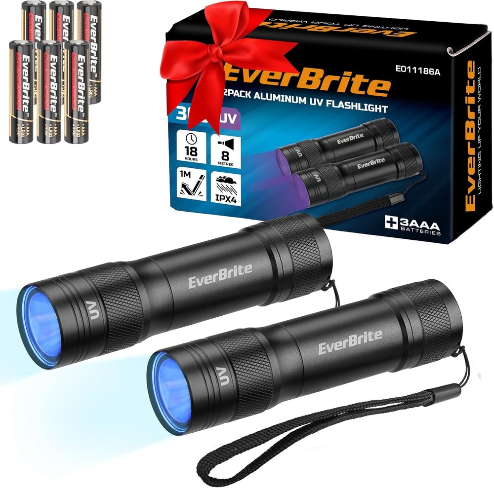 EverBrite 2PC Portable LED UV Flashlight 365nm Blacklight Flashlight Black Light