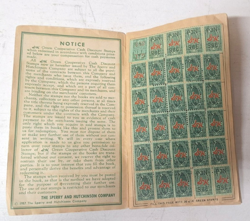 Lot of Vintage S & H Green Stamps w/ full and blank books from 1957, 1961 & 1964