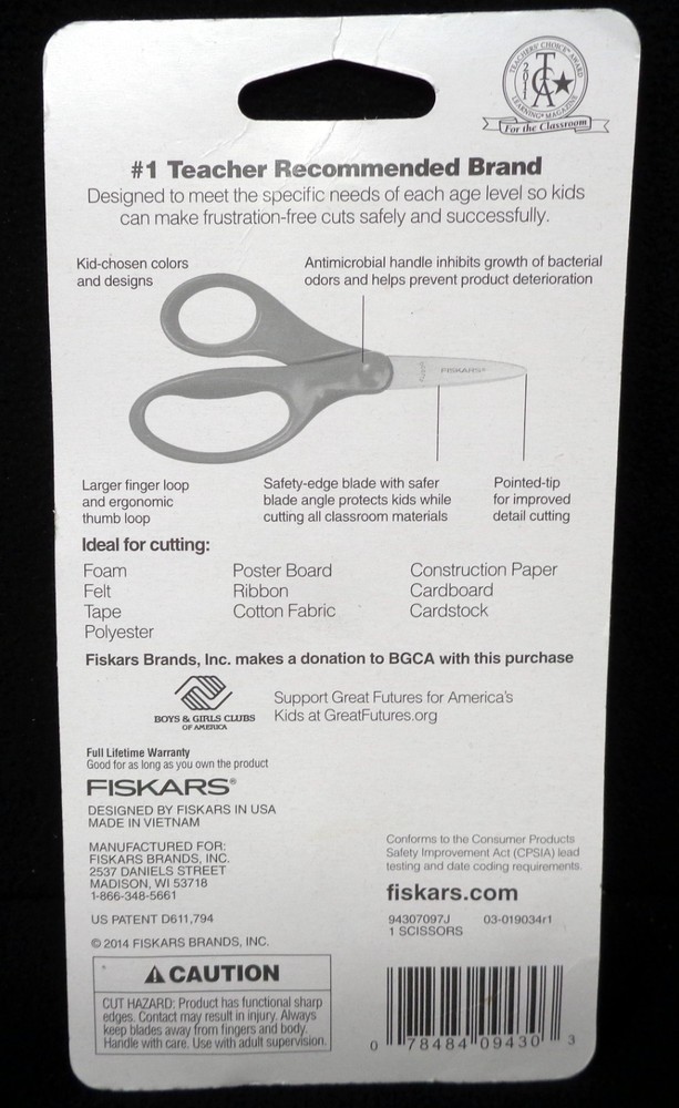 FISKARS Blue Pointed Tip Safety Edge Blade Scissors (NEW)