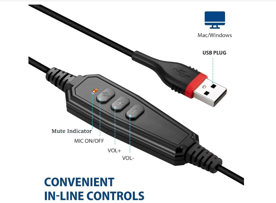 Arama USB Headset &Microphone, Computer Headset with Noise Cancelling Mic 1618