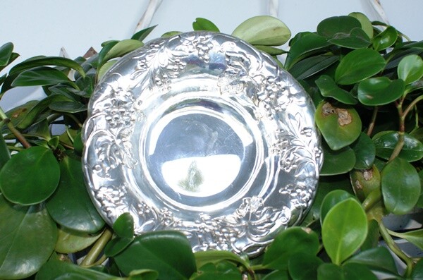 Vintage Silver Grape Vine Candy Bowl 6 1/2 Embossed