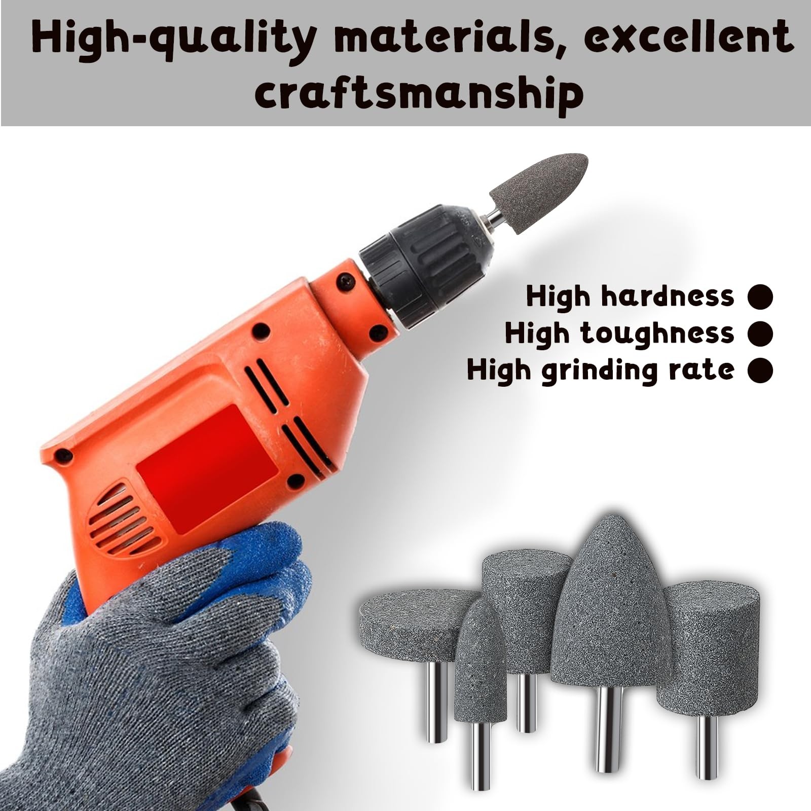 6 PCS Grinding Stones 1/4 Inch 6mm Multi Shaped Head Mounted Stone Abrasive G...