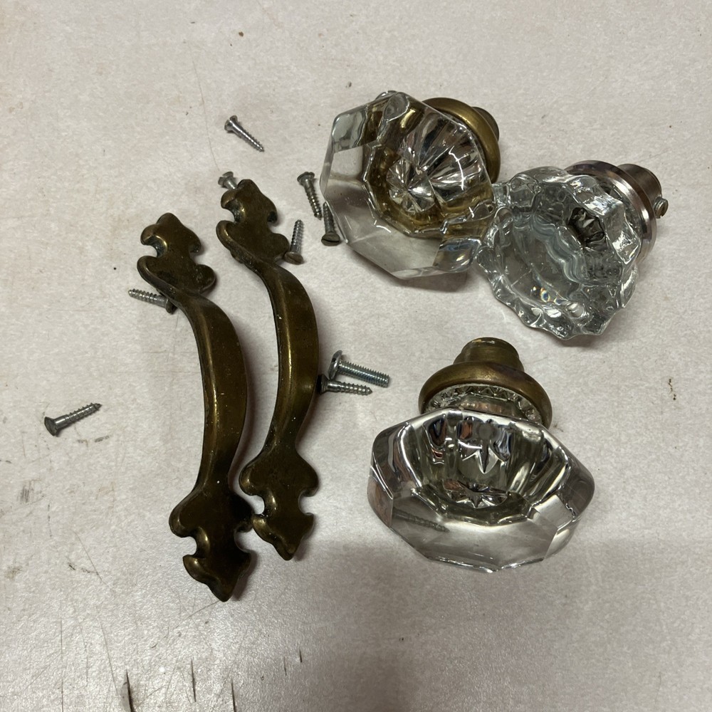 Vintage Glass Door Knobs 3 Sets With Some Hardware B28