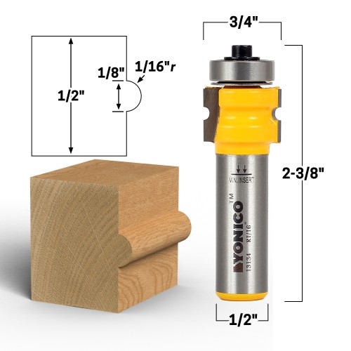 Bullnose Router Bit 1/8" Bead - 1/2" Shank - Yonico 13134