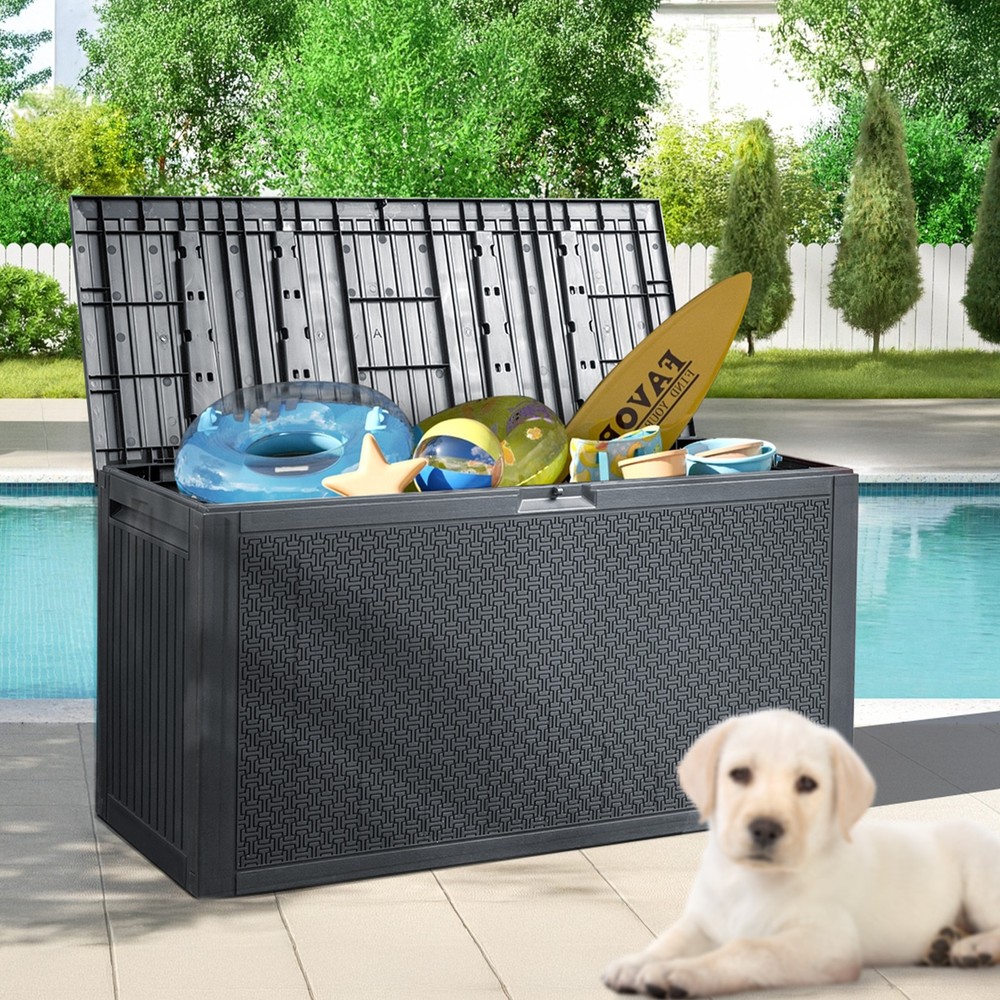 Portable 90Gallons Maze Pattern Plastic Injection Garden Lockable Storage Box