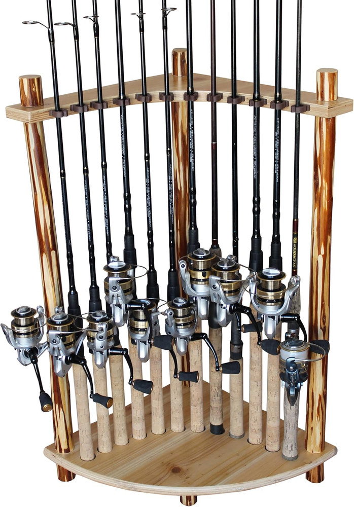 Corner Log 12 Fishing Rod Rack, Rustic