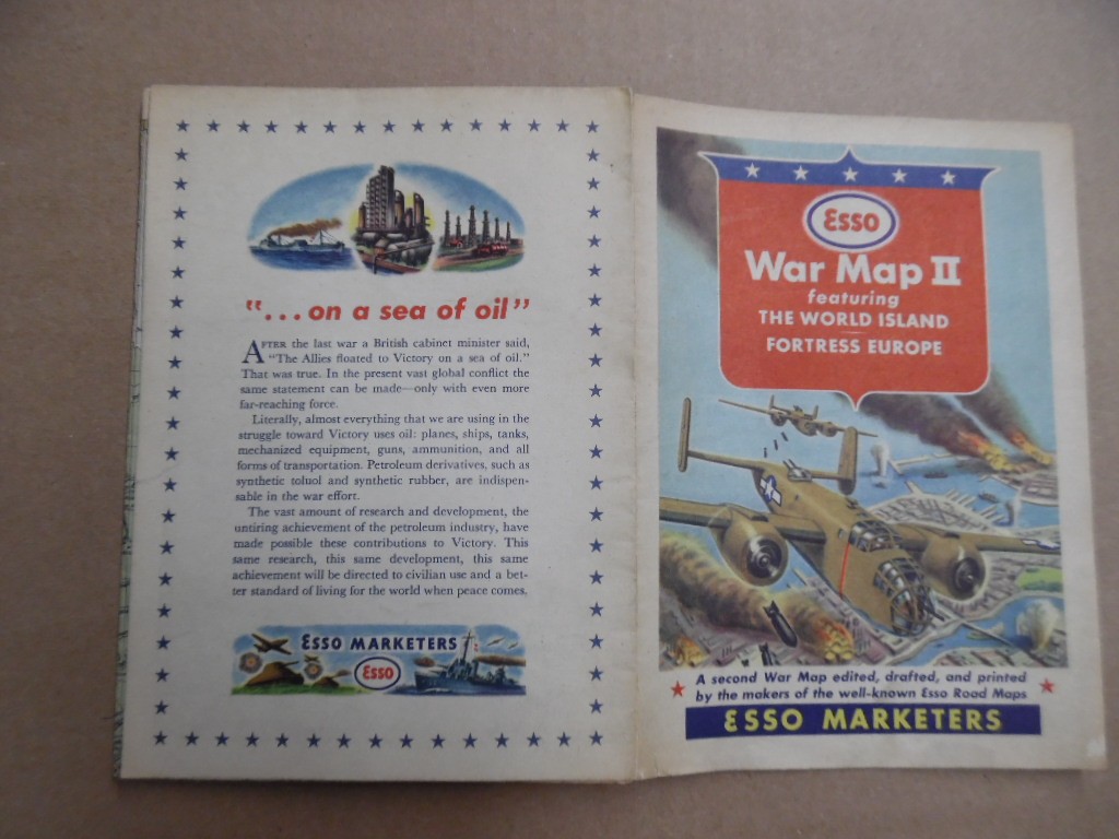 WWII ESSO WAR MAP II Featuring World Island Fortress Europe Vintage Original