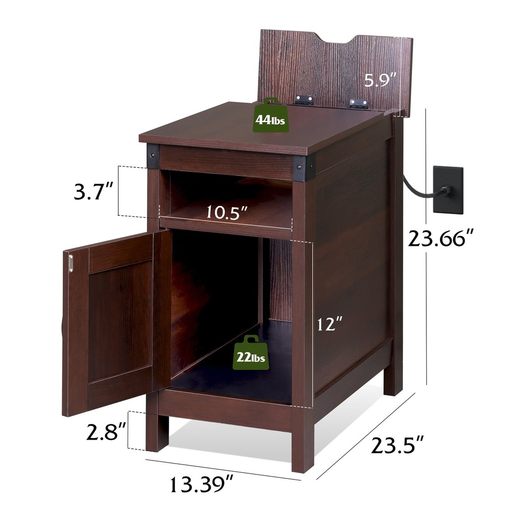 Side Table with Charging Station Narrow End Table with Storage Night