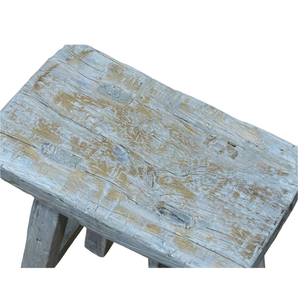 Rustic Raw Rough Wood Grain Rectangle Slim Stool Bench Side Table ws4583