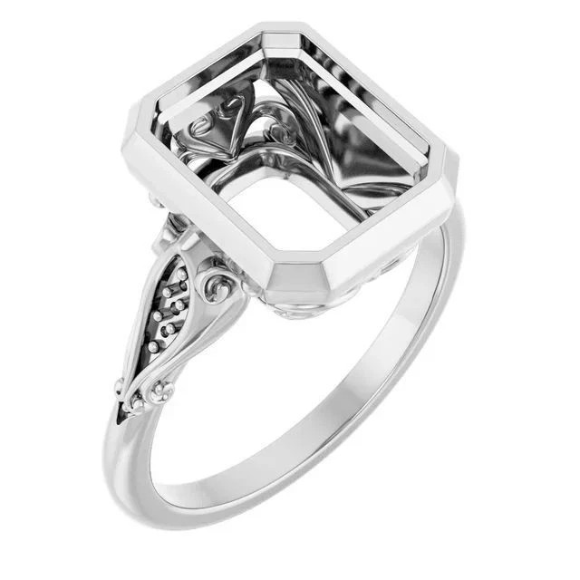 Ring Setting Octagon 11x9 mm 925 Sterling Silver Semi Mount Ring Setting