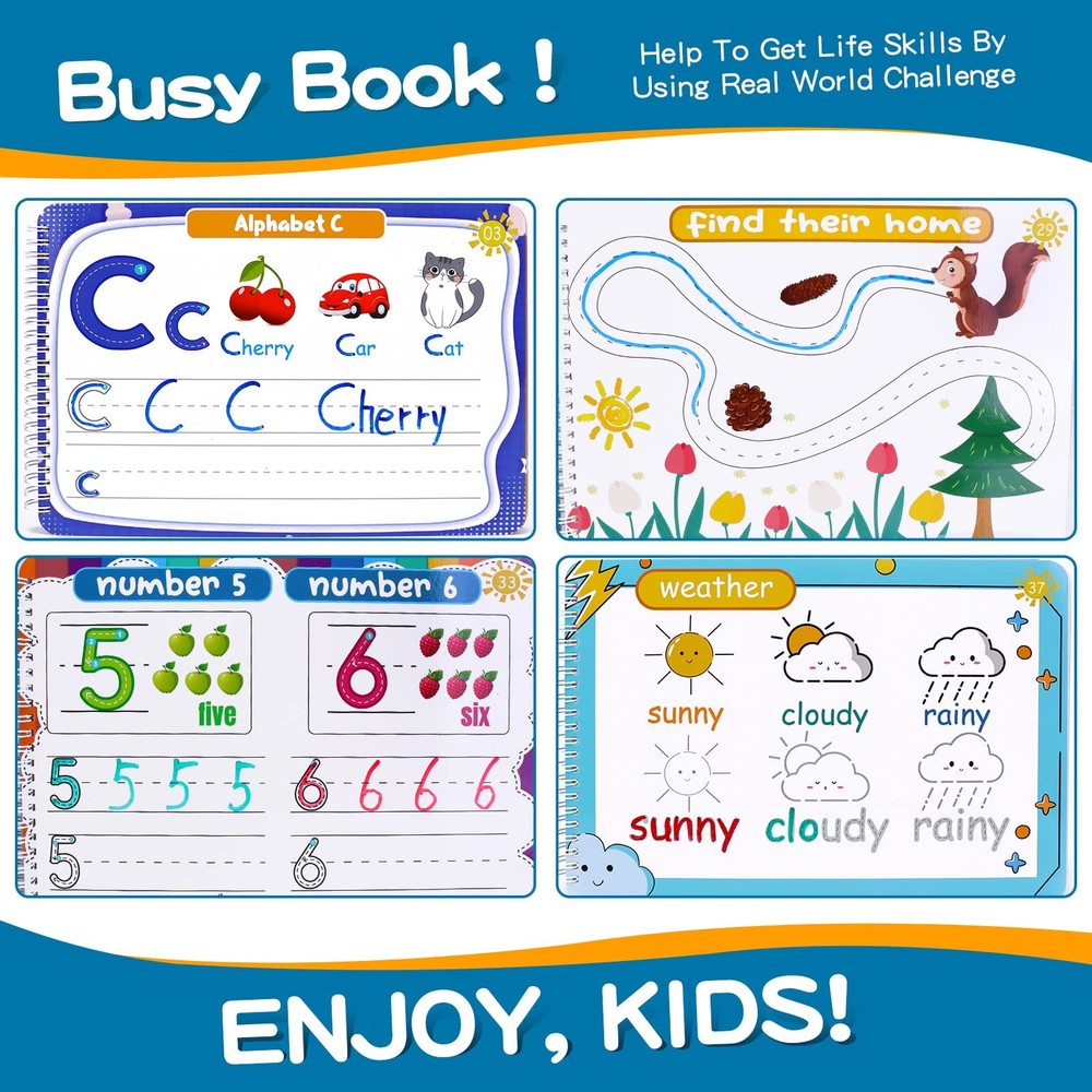 Preschool Learning Activities Educational Workbook, Handwriting Medium, Blue