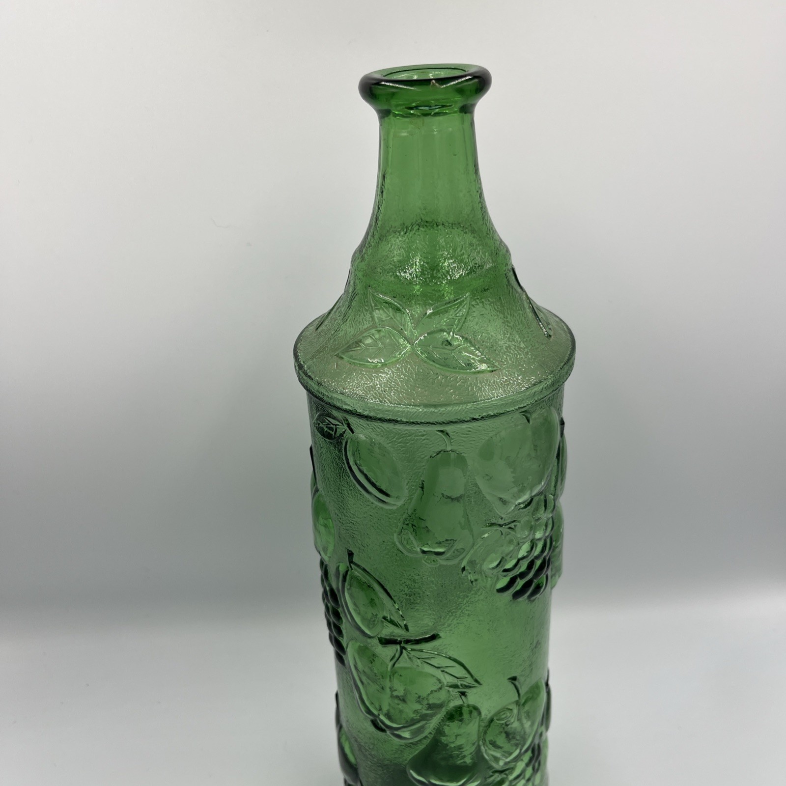 Vintage MCM Italian EMPOLI Green Glass Fruit Decanter 15” Tall No Stopper