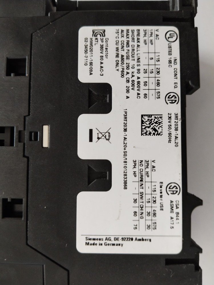 SIEMENS POWER CONTACTOR 3RT2038-1AL2O
