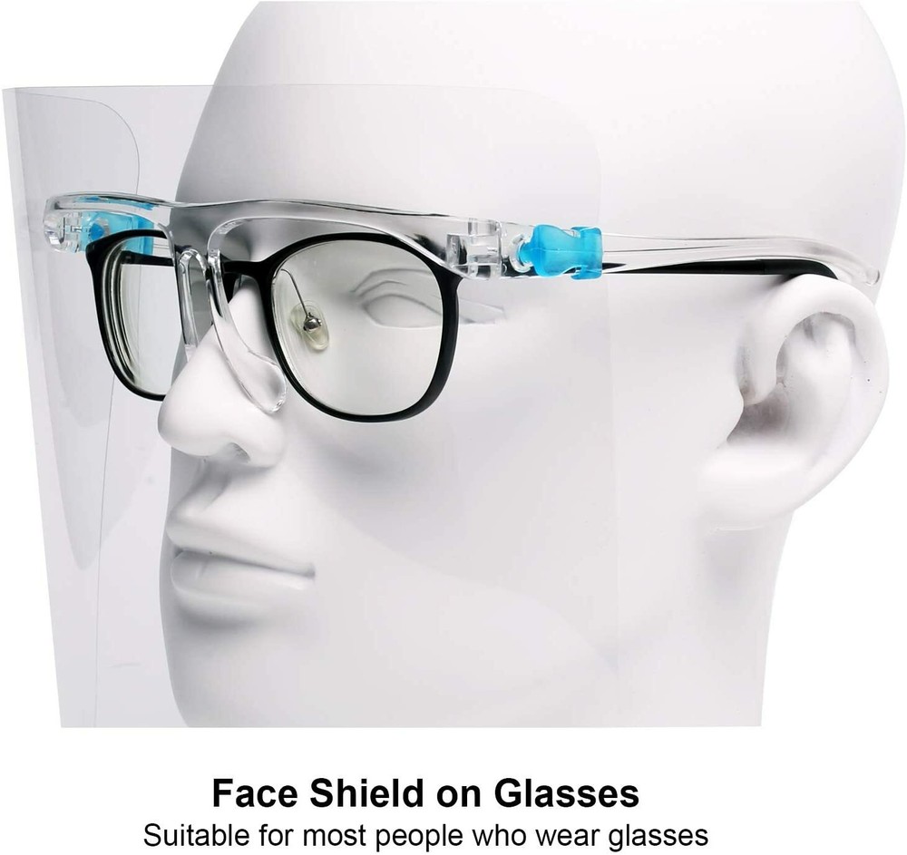 10 Pack Safety Protective Reusable Face Shield with Glasses Fram Visor, Unisex.