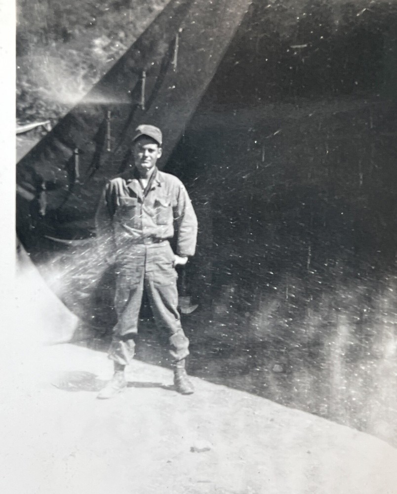 WW2 ERA U.S. Military Man Standing On Dirt Mound
