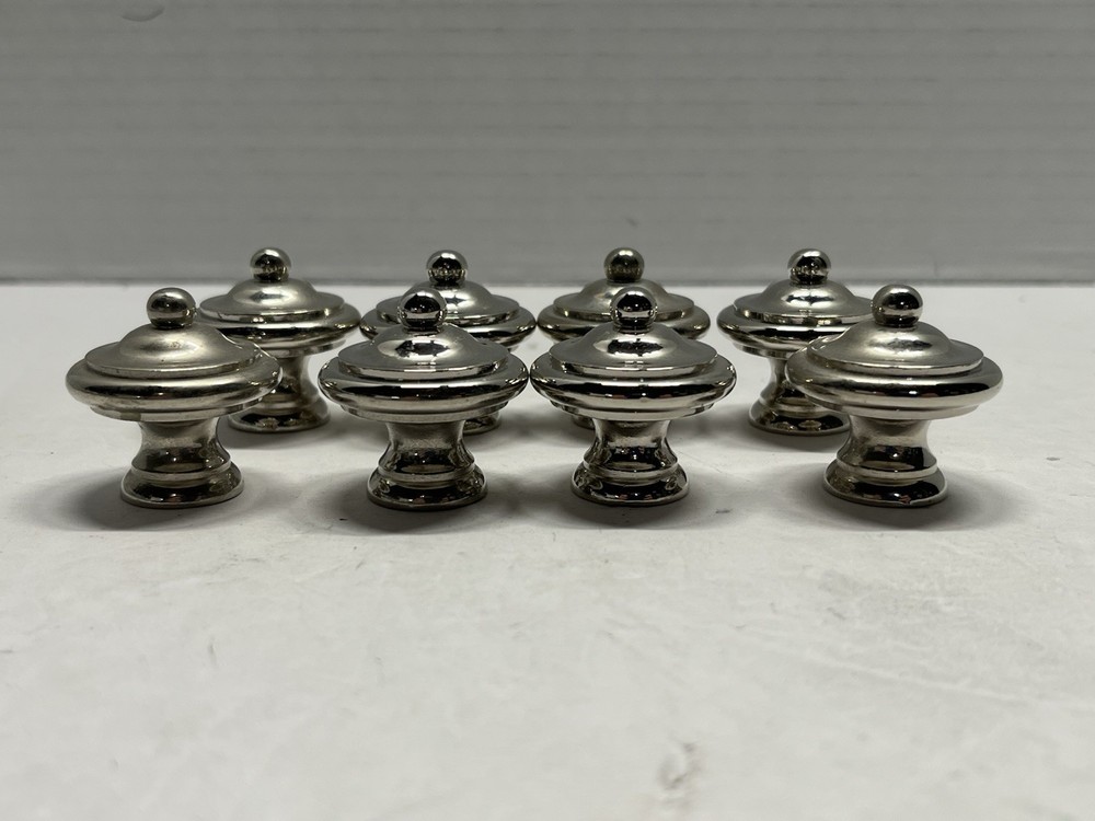 Vintage NOS (8) Heavy Round Chrome Door/Cabinet Knobs