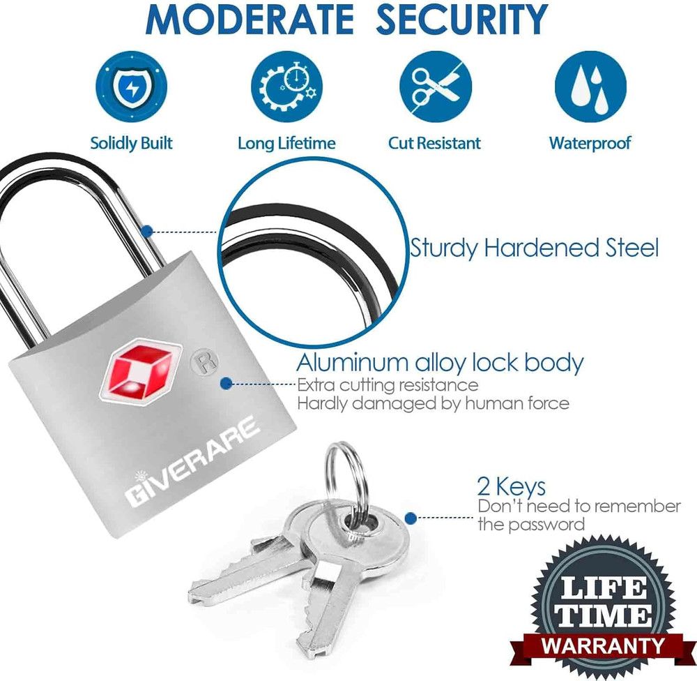 4 Pack TSA Accepted Keyed Luggage Locks, Alloy Padlocks for Suitcase & Backpacks