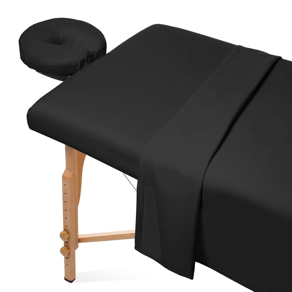 Black Massage Table Sheet Set - Breathable Microfiber 3-Piece Collection