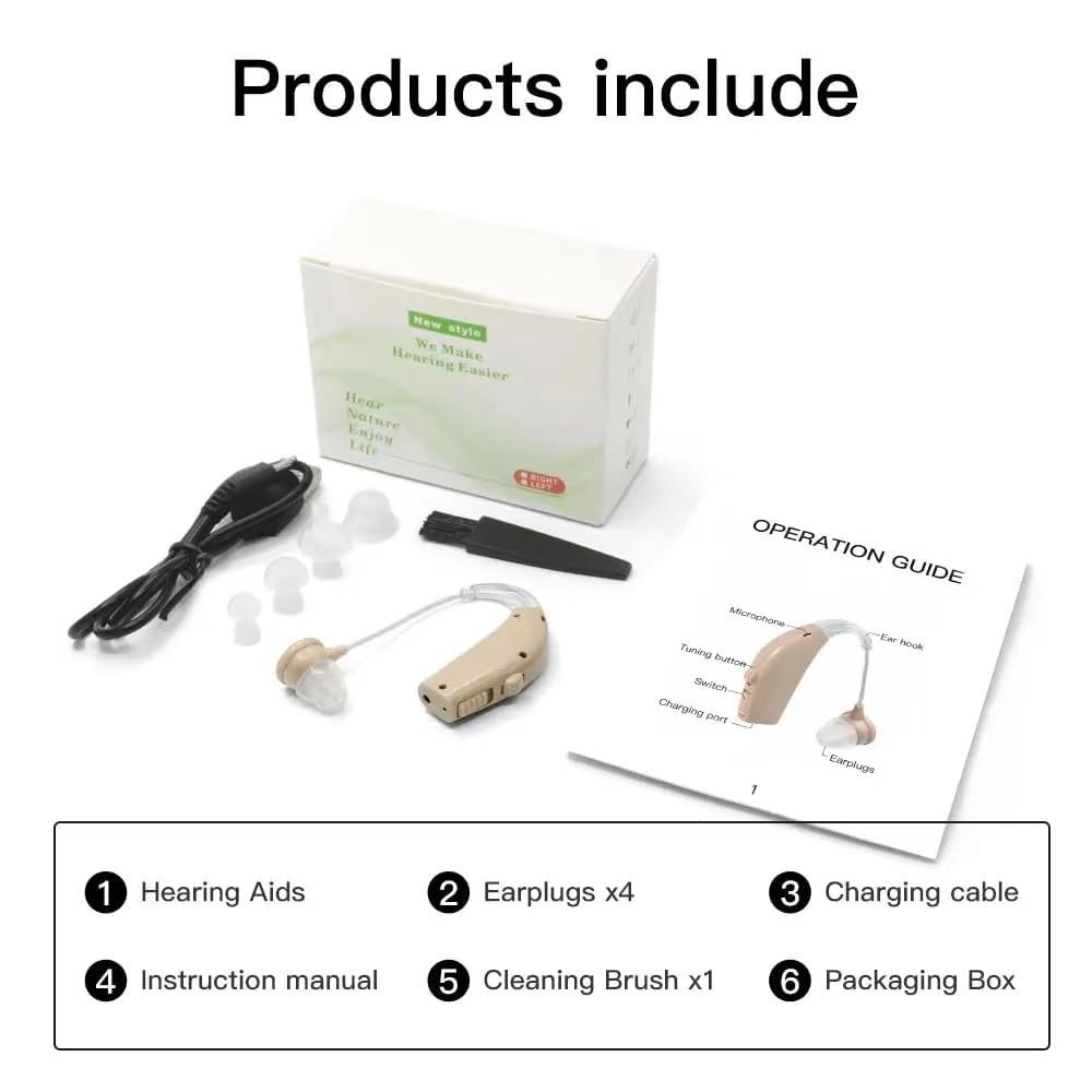 1Pair Rechargeable BTE PSAD Hearing Aids Loss Amplifiers Noise Reduction
