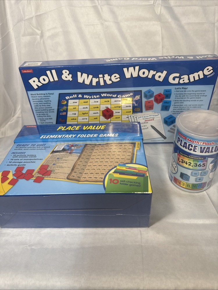 3 Lakeshore  Learning games Roll & Write Word,Place Value, Elementary folder NEW