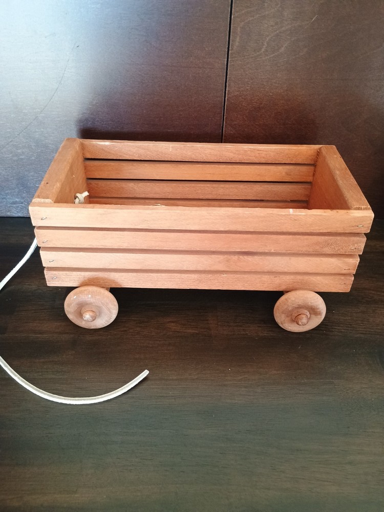 Vintage Wooden Pull Toy Wagon with Wheels and String
