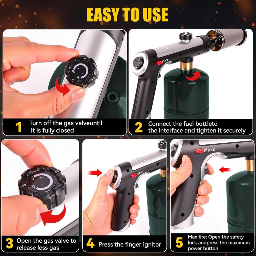 Powerful Propane Torch Gun,Kitchen Cooking Torch With One-Touch Max Fire, Cha...