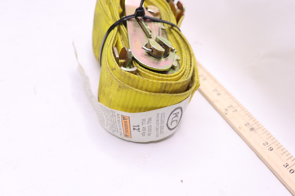 PCC Fixed End Tie Down Strap with Flat Hook & Bolt Loop 2" x 12" 26D12-FH