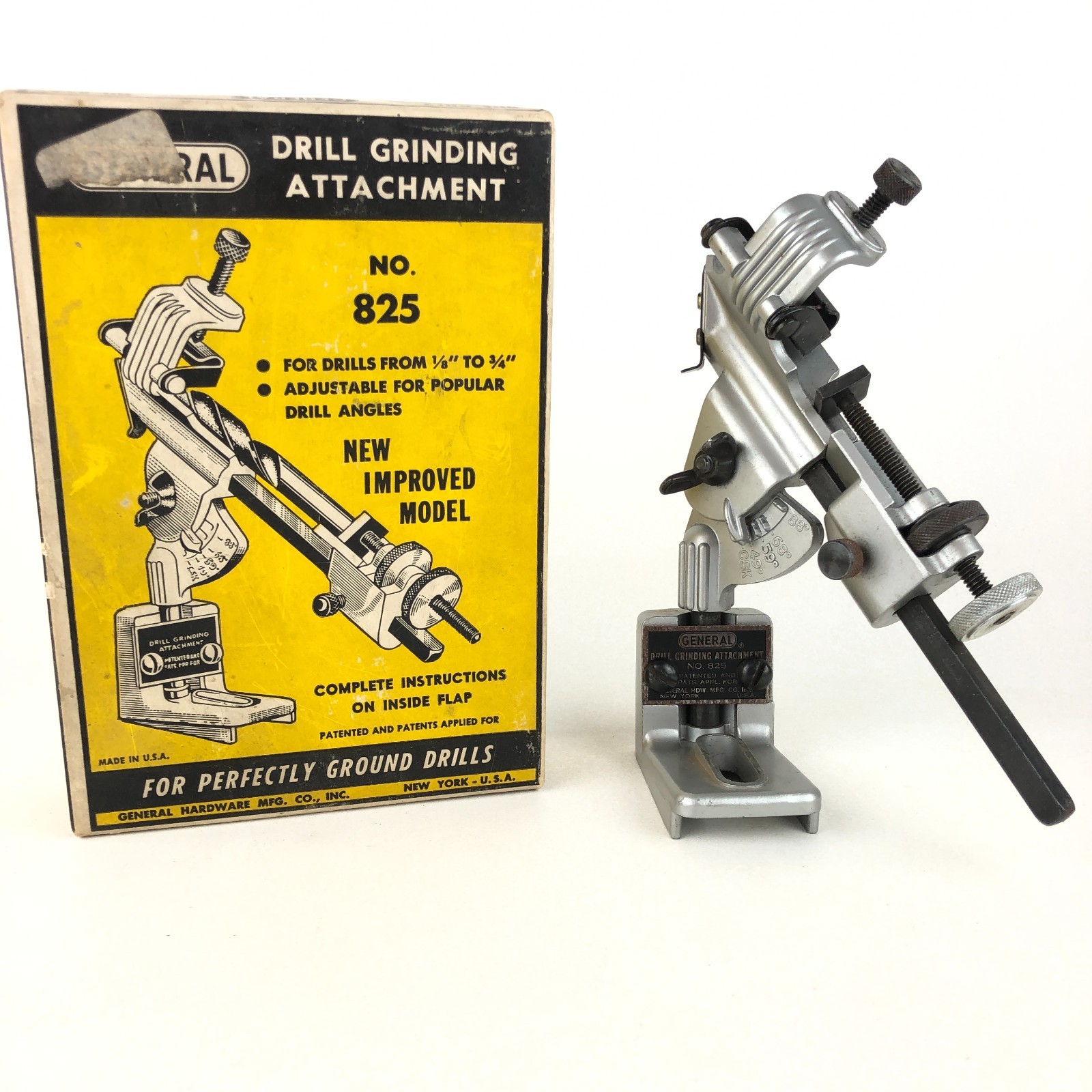 VINTAGE USA GENERAL 825 DRILL BIT SHARPENER SHARPENING GRINDING FIXTURE IN BOX