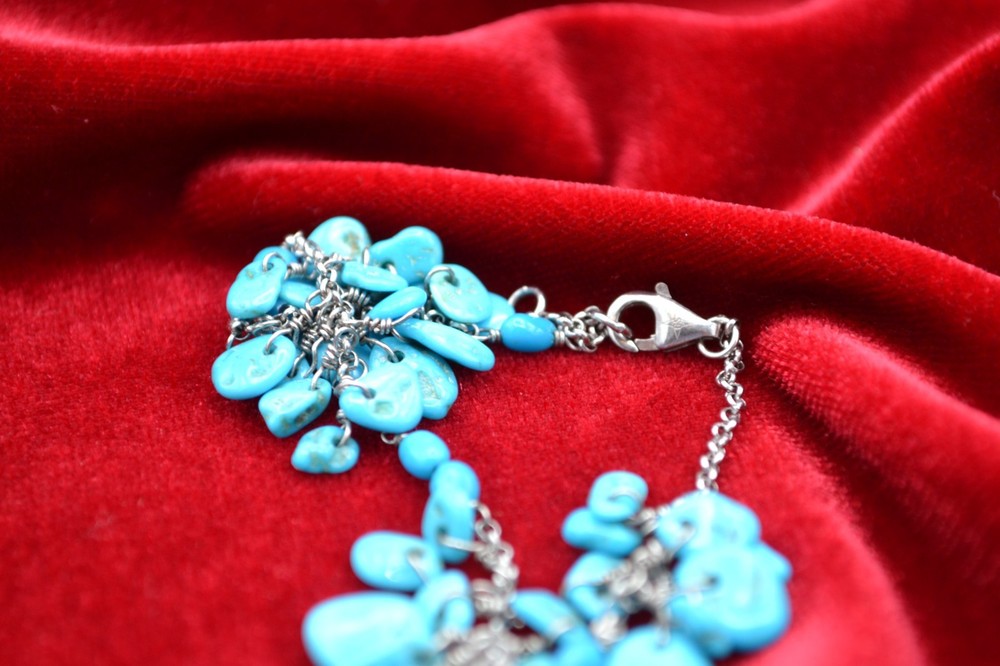 Bracelet Signed GS 925 Dangle Turquoise Stones