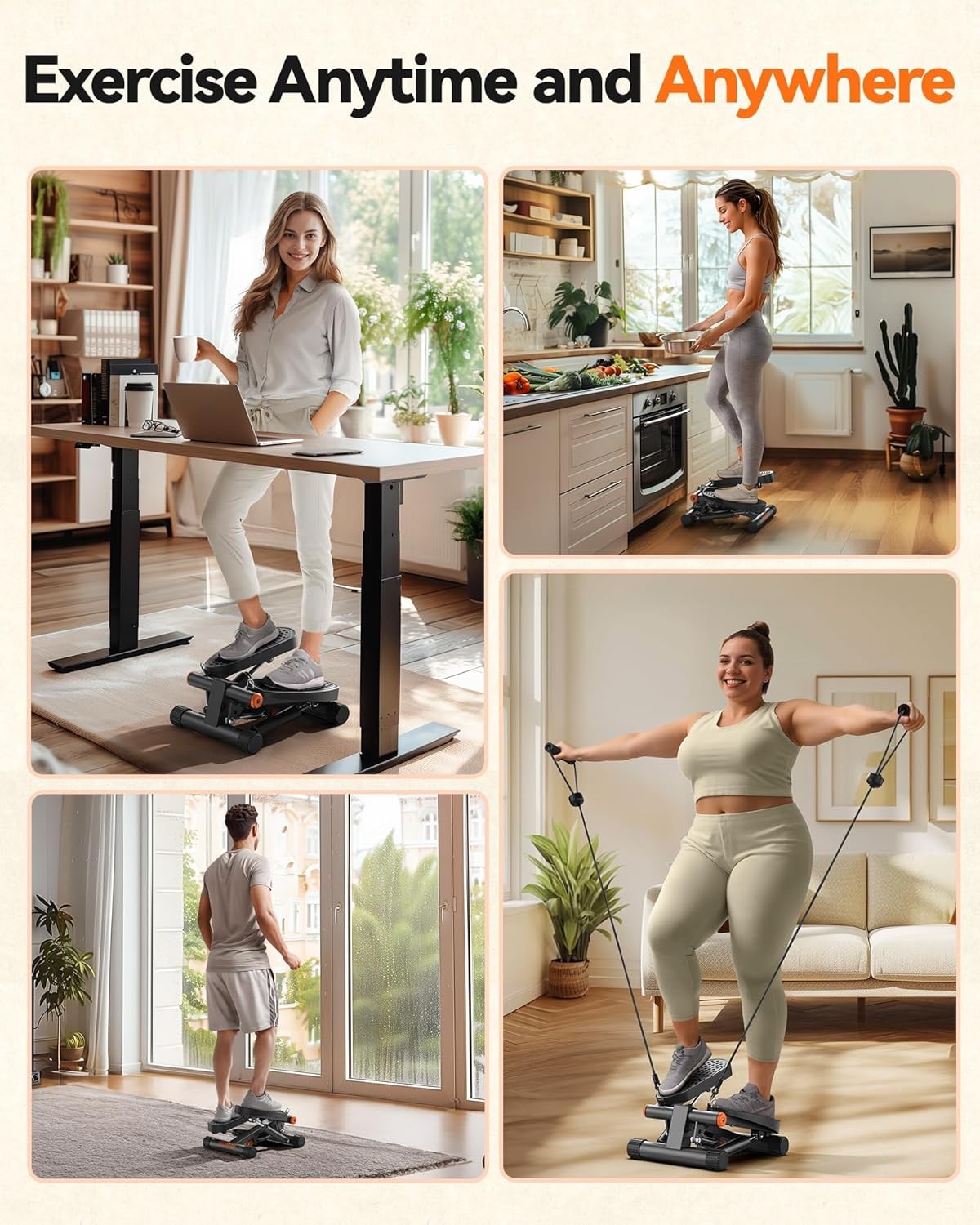 Steppers for Exercise, Mini Stair Stepper with Resistance Bands at Home Workout