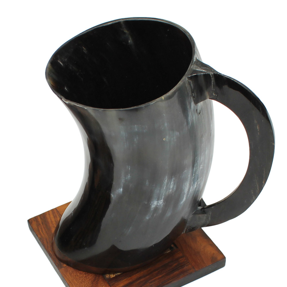 Natural Medieval Viking Dining Bovine Horn Beer Ale Drinking Cup Mug with Handle