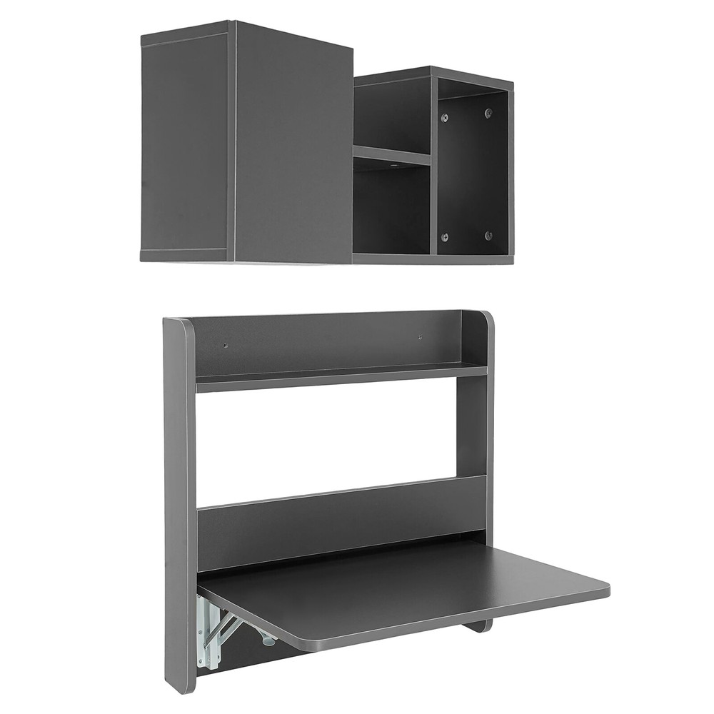 Folding Space Saving Wall Mounted Bookshelf, Fold Down Laptop Desk Workstation