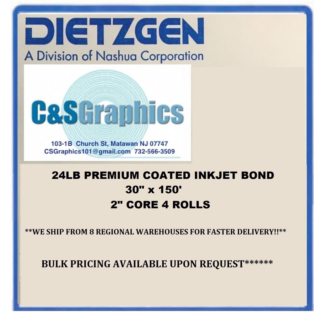 4 ROLLS 30"x150' 24LB COATED BOND PLOTTER PAPER