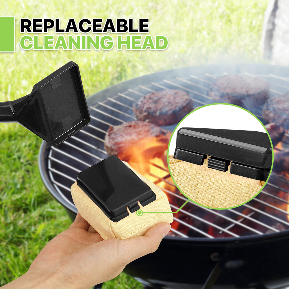 Barbecue Cleaning Brush Kitchen Outdoor Grill Cleaner w/Replaceable Head Black