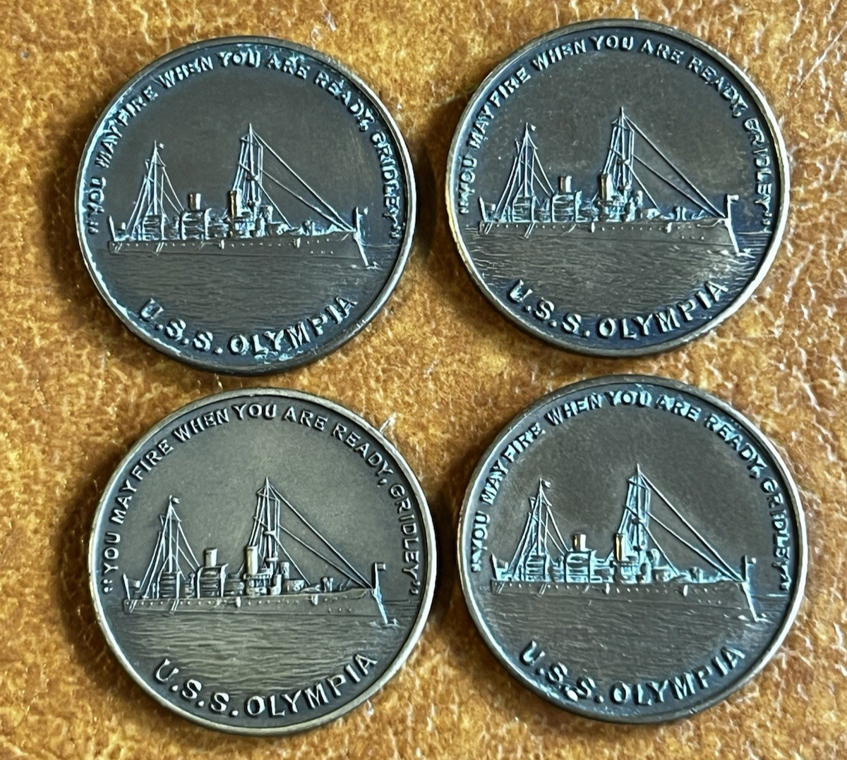 (1) ONE Original Vintage USS Olympia Coin Made From Dewey's Flagship Propeller