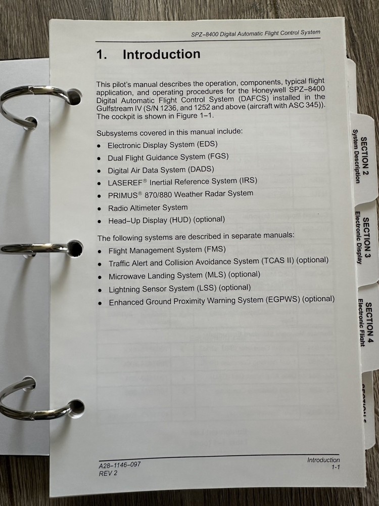 Gulfstream IV SPZ-8400 Digital Automatic Flight Control System Pilots Manual