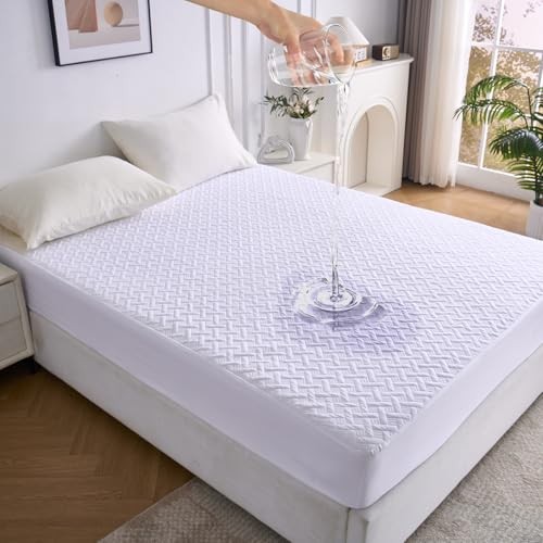 Noiseless Breathable Waterproof Mattress Protector Size Bed Queen White