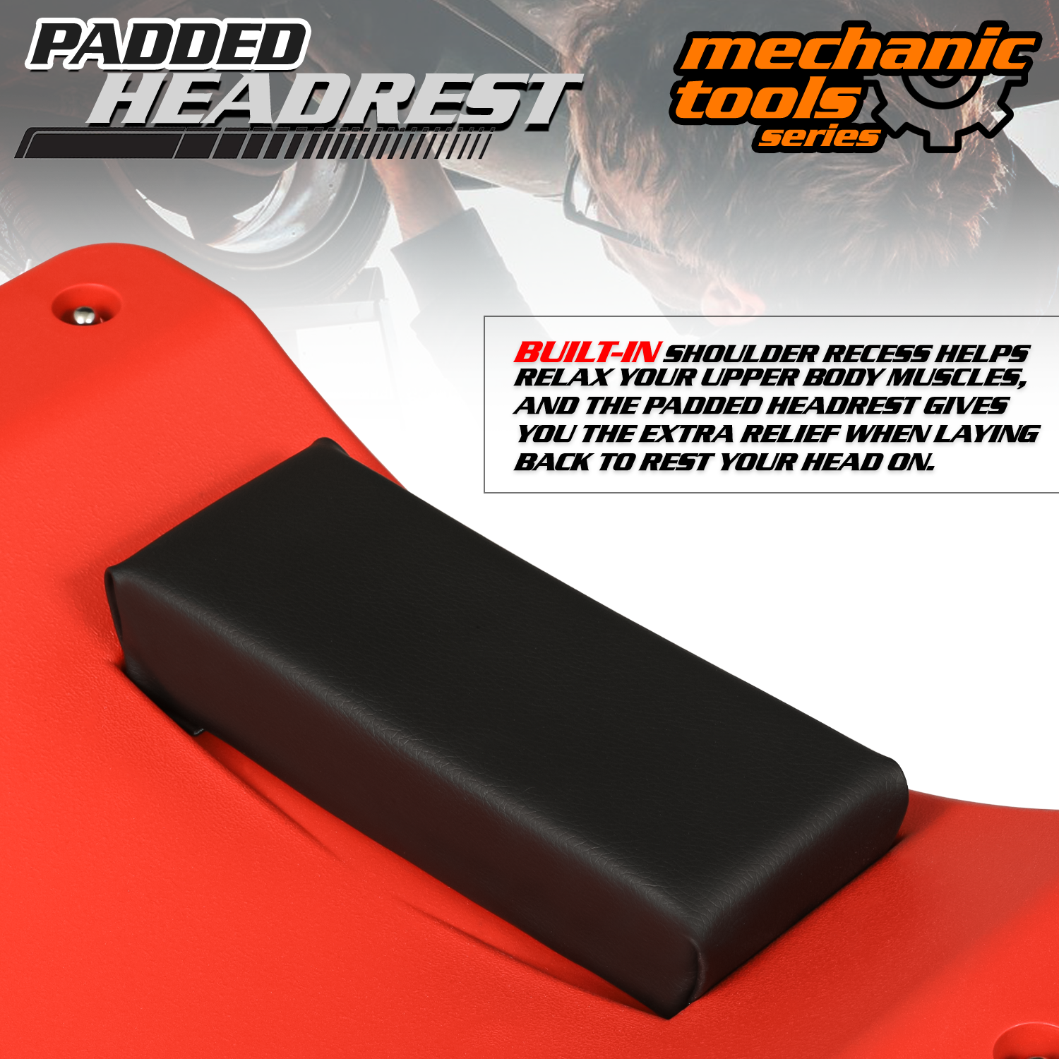 36" Red Rolling Low Profile Creeper Automotive Garage Repair w/Papped Head Rest