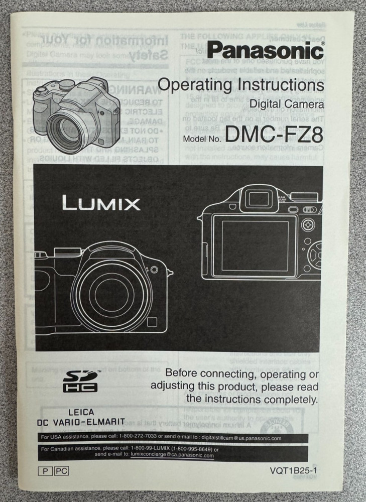 Panasonic DMC-FZ8 Digital Camera User Guide