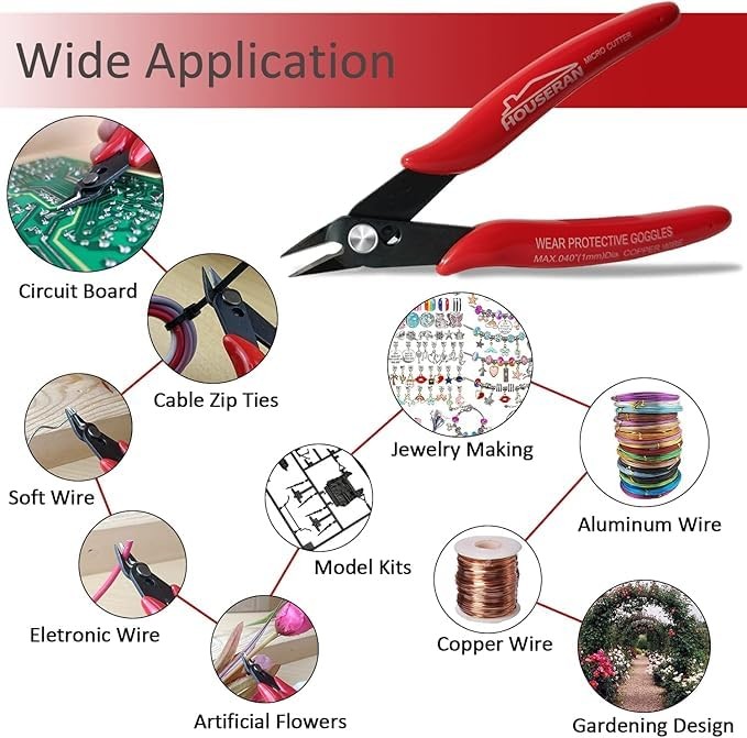 HOUSERAN Small Wire Cutters, 2 PACK, 5 Inch Micro 170 Flush Cutter, 2 Pack