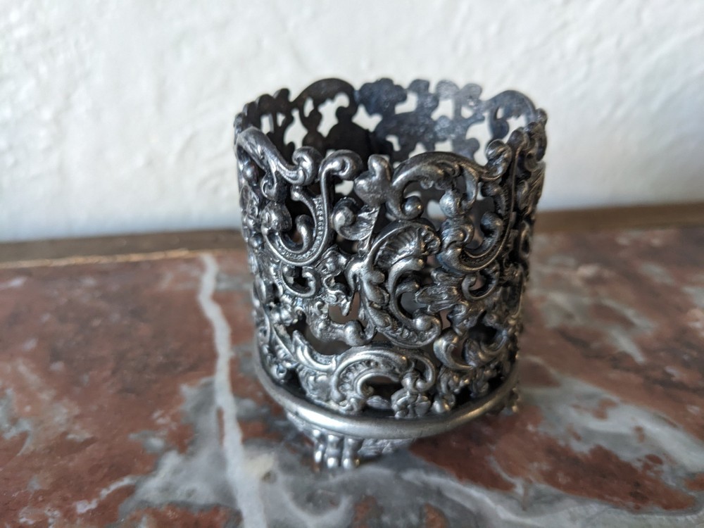 Antique Pairpoint Quadruple Plate Silver Scrollwork Glass holder