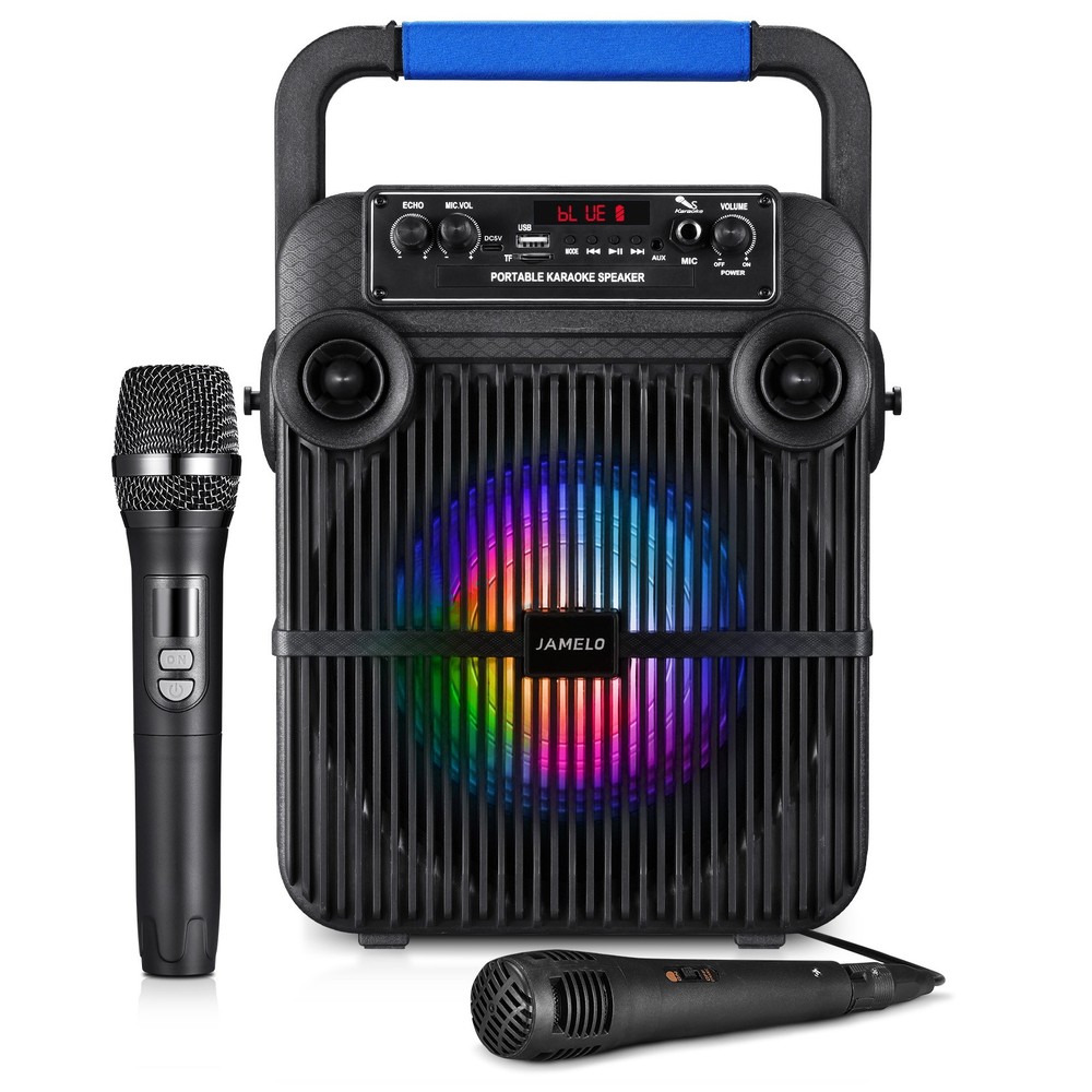 JAMELO Bluetooth Speaker Karaoke Machine with 1 Wireless Microphone/1 Wired Mic