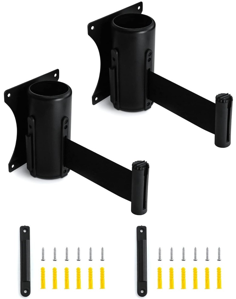 2-Pack Wall-Mounted Retractable Belt Barrier | 10’ Black Crowd Control Queue Set