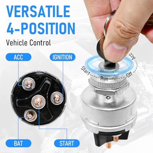1 Set Wires Ignition Switch， with Key 4 Position Universal Silver Metal