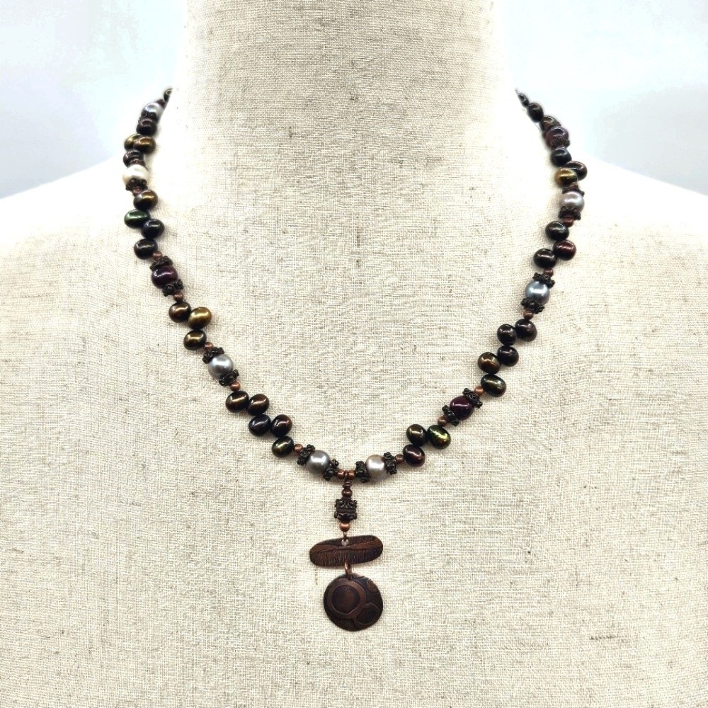 Multicolor Real Pearls and Copper Necklace