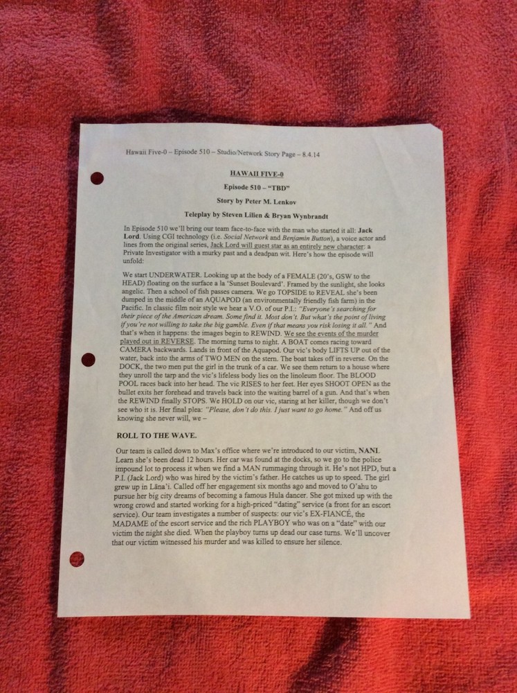 HAWAII FIVE-O ORIGINAL SCRIPT 510 NOTES SCHEDULE + 2014 WAWAHI MOE'UHANE