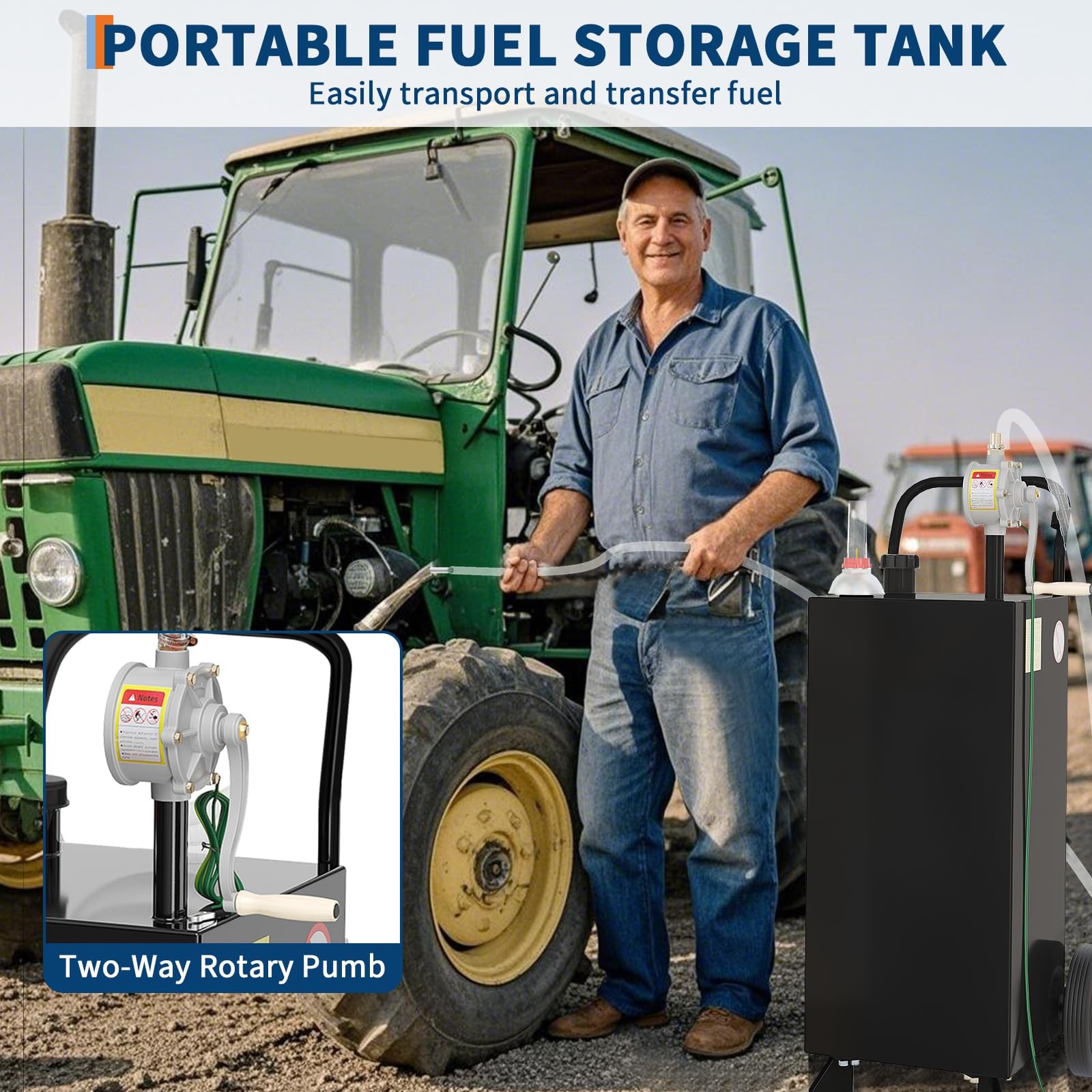 30/35/40/50 Gallon Fuel Caddy Fuel Storage Tank w/ Manual Transfer Pump & Wheels