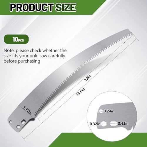 10 Pcs 12" Pole Saw Replacement Blades for Tree Pruner, Compatible with Various